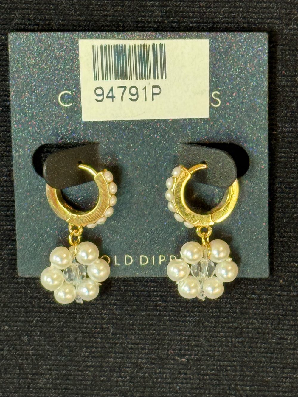 NWT Gold Dipped Pearl Flower Huggie Hoop Dangle Earrings